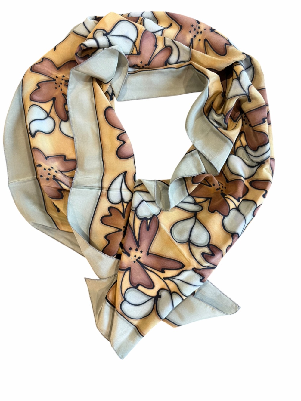 Alexandra Hand Painted 100% Silk Floral Scarf 58” x 14”